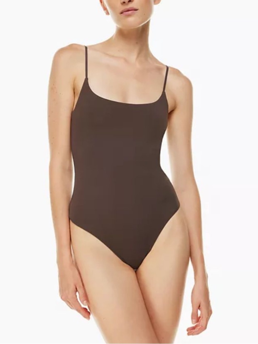Babaton| Aritzia| Chocolate Brown Contour Spaghetti Strap Thong Bodysuit Sz XS
